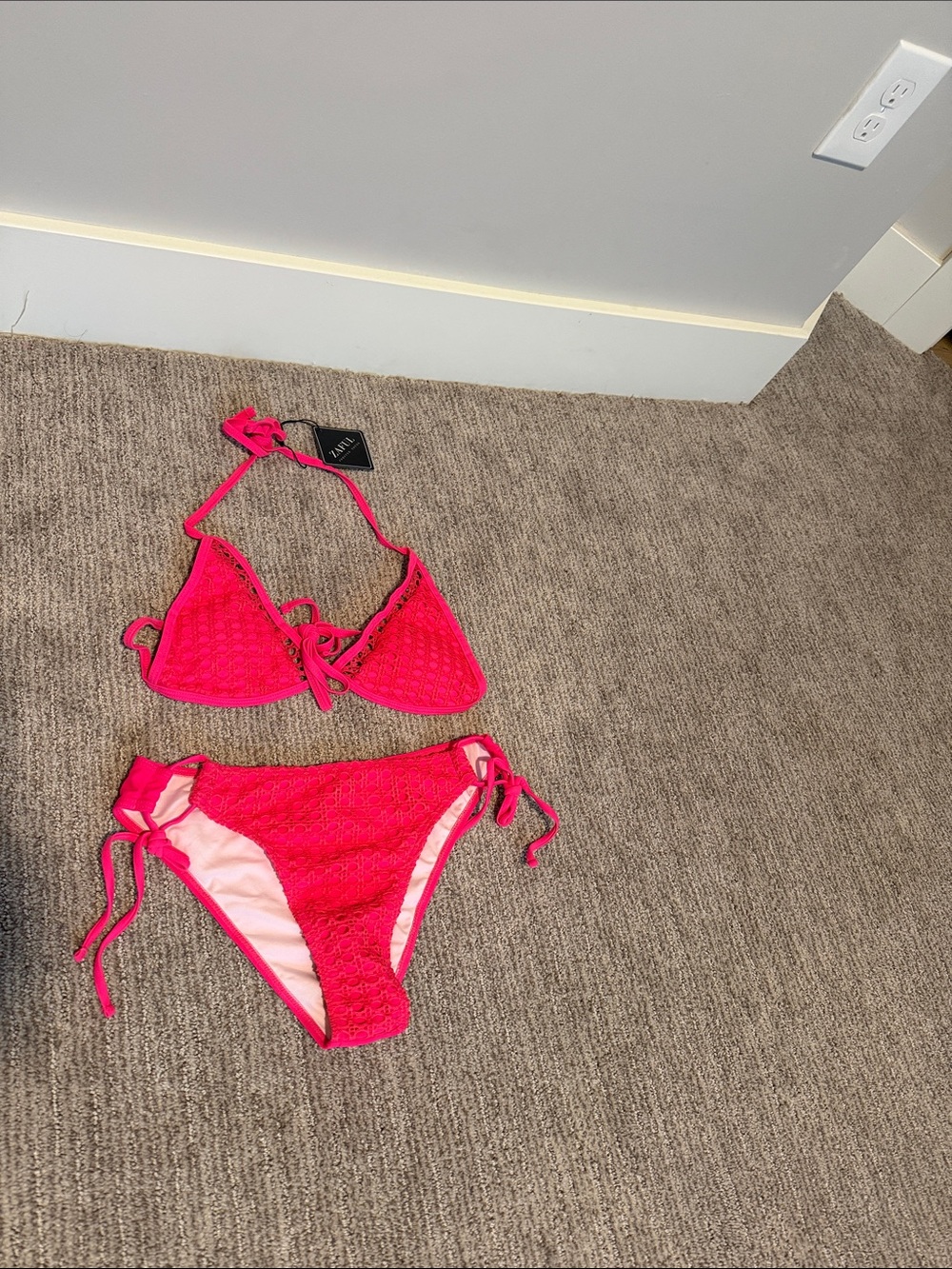 Zaful Hot Pink Crochet Two-Piece Bikini Set